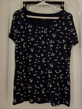 croft & barrow Navy Star-Print Short Sleeve Tee with Button Placket